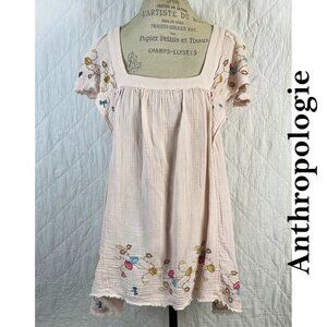 Anthropologie Floral Embroidered Boho Blouse Tunic Pullover Peasant